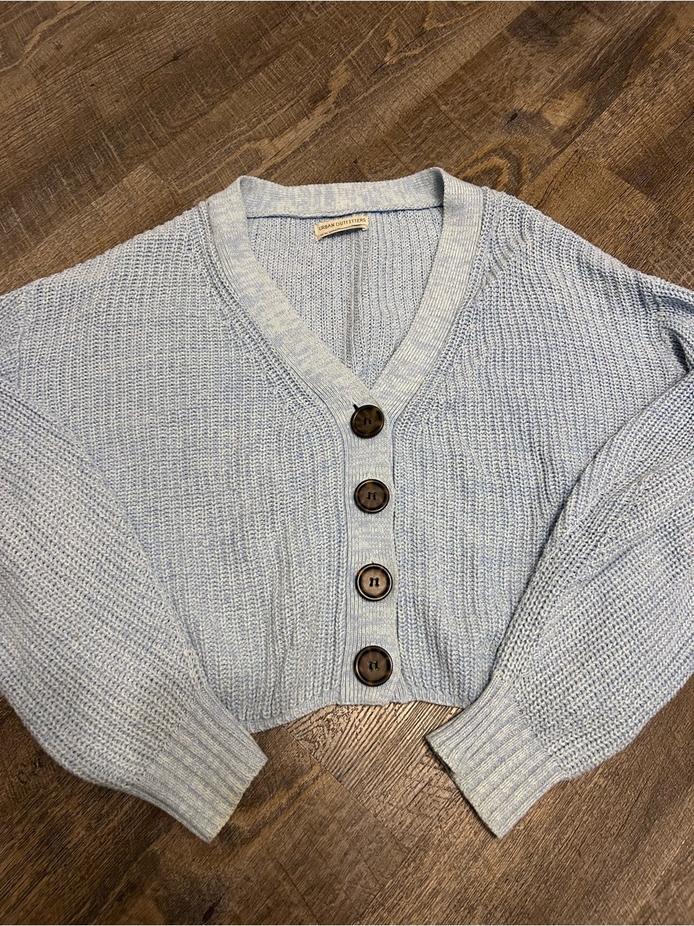 Urban Outfitters Powder Blue Cropped V‑Neck Button Cardigan